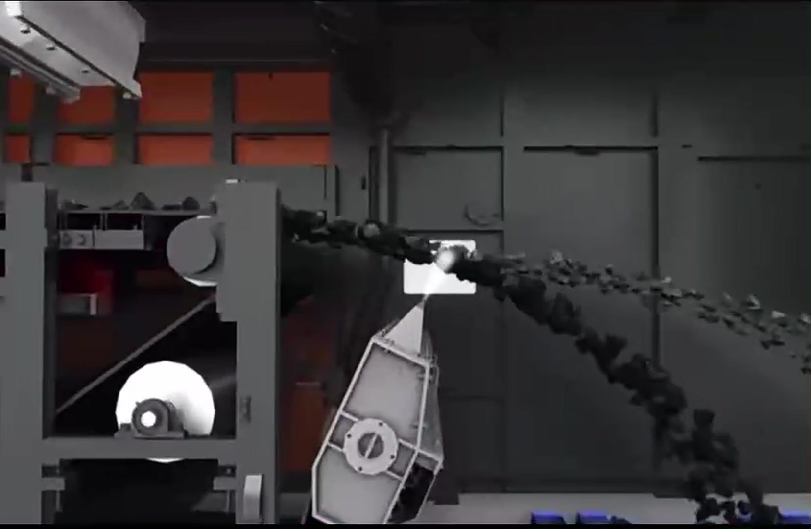 Air jets ejecting selected stones off the sorting belt