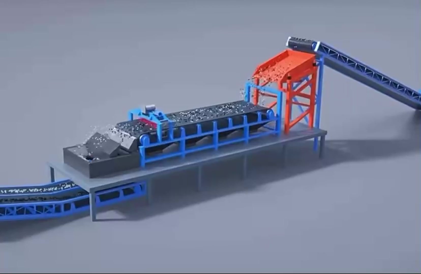 Sorting line with a feed conveyor, hopper, and belt